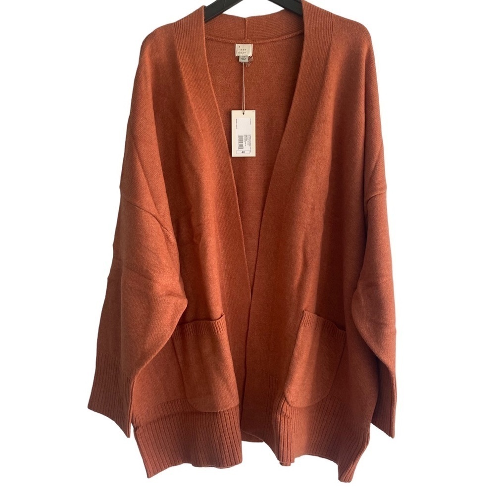 Women’s Open Front Knit Cardigan Front Pockets A New Day Brown Size 4X - Picture 2 of 10